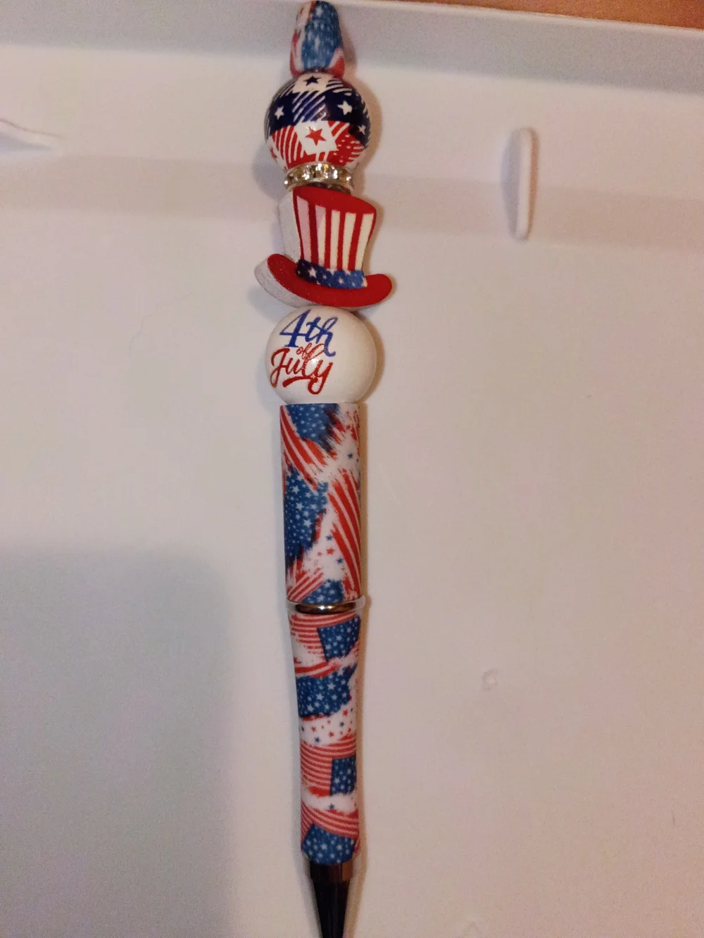 Patriotic 4th of July Beaded Ballpoint Pen - Red, White & Blue